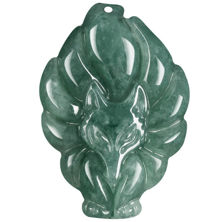 Naszyjnik z Buddha Stones Naturalny Zielony Jadeit Dziewięcioogonowy Lis Szczęście Wisiorek