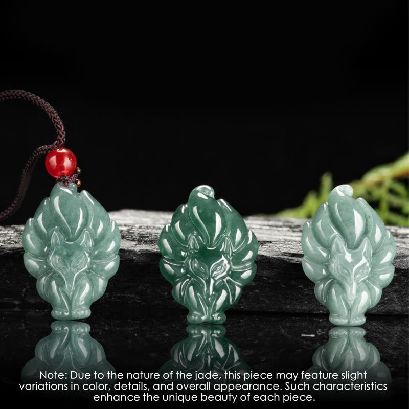 Naszyjnik z Buddha Stones Naturalny Zielony Jadeit Dziewięcioogonowy Lis Szczęście Wisiorek