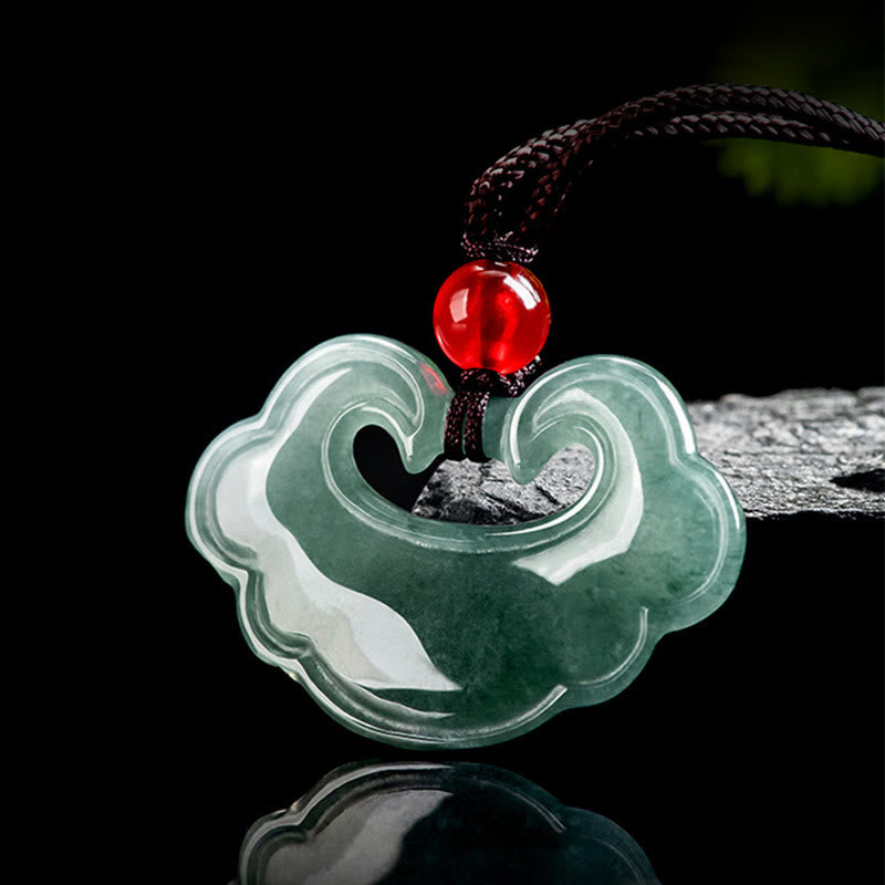 Buddha Stones Naturalny Zielony Jade Chiński Zawieszka Szczęścia Naszyjnik Wisiorek