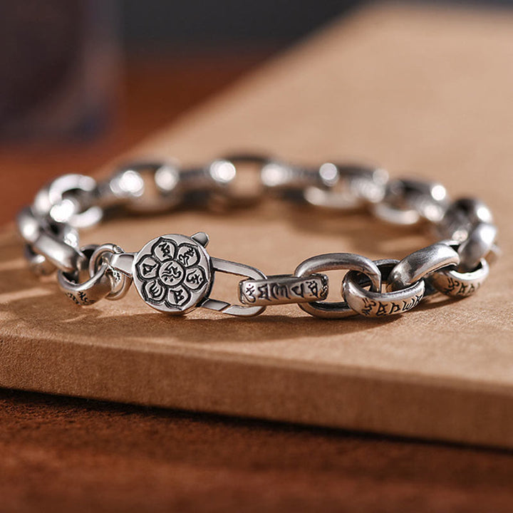 Buddha Stones 925 Srebro Sterling Sześć Prawdziwych Słów Mądrość Spokój Bransoletka