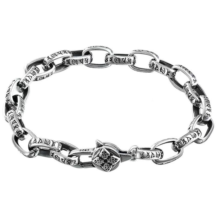 Buddha Stones 925 Srebro Sterling Sześć Prawdziwych Słów Mądrość Spokój Bransoletka