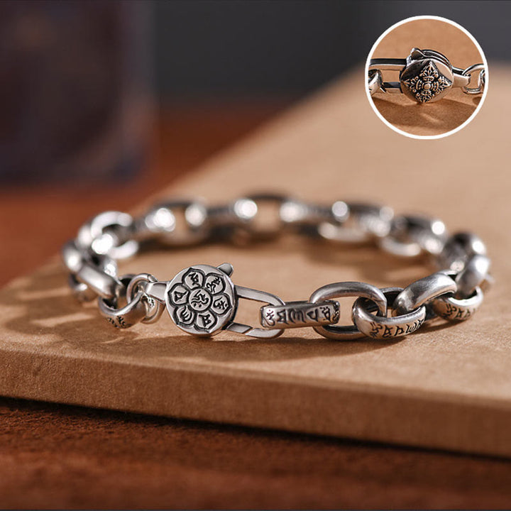 Buddha Stones 925 Srebro Sterling Sześć Prawdziwych Słów Mądrość Spokój Bransoletka