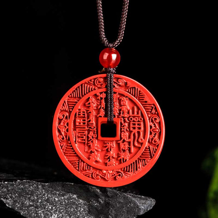 Buddha Stones Naturalne Duchy Górskie Cinnabar Wydaj Pieniądze Bagua Design Błogosławieństwo Naszyjnik Wisiorek