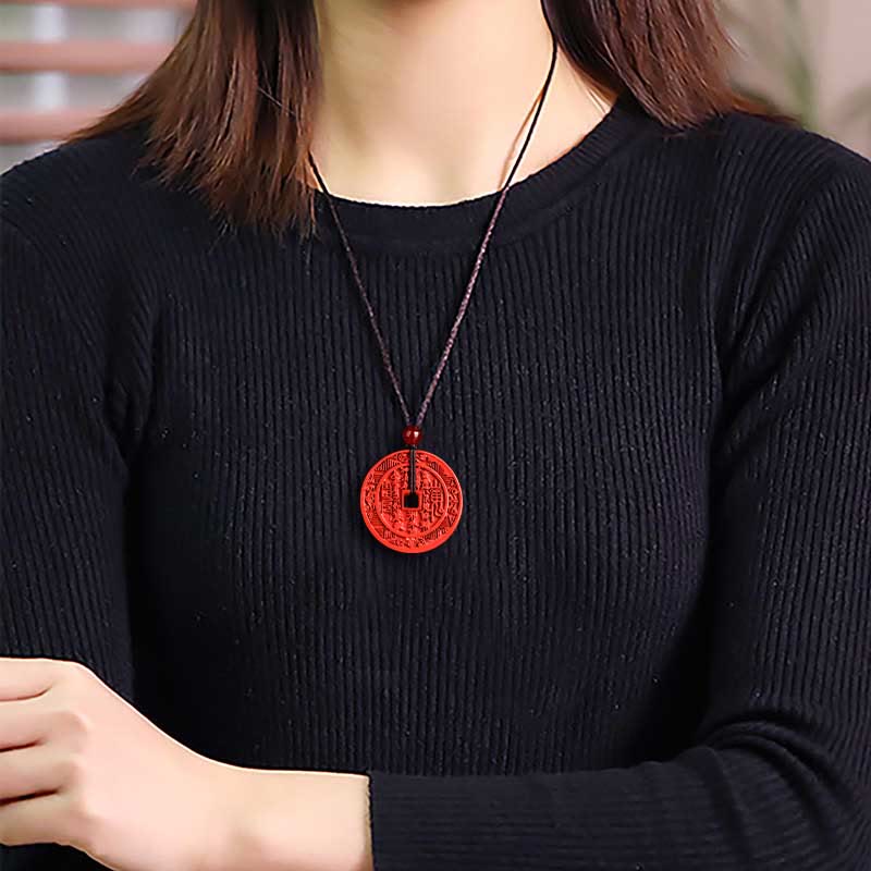 Buddha Stones Naturalne Duchy Górskie Cinnabar Wydaj Pieniądze Bagua Design Błogosławieństwo Naszyjnik Wisiorek