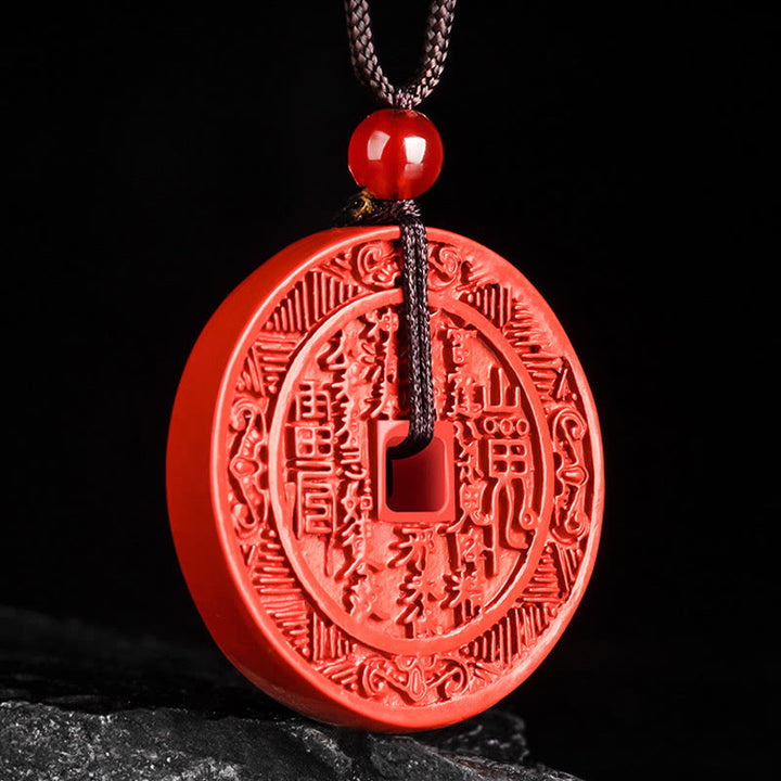 Buddha Stones Naturalne Duchy Górskie Cinnabar Wydaj Pieniądze Bagua Design Błogosławieństwo Naszyjnik Wisiorek