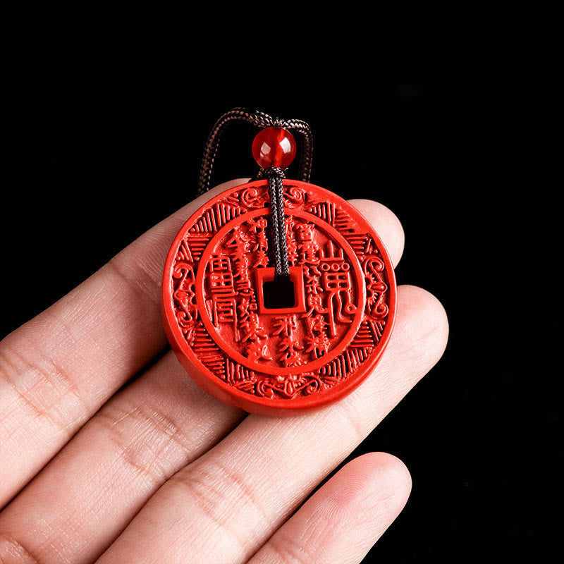 Buddha Stones Naturalne Duchy Górskie Cinnabar Wydaj Pieniądze Bagua Design Błogosławieństwo Naszyjnik Wisiorek