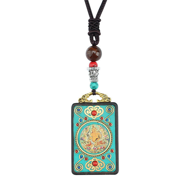 Buddha Stones Tybet Bóg Bogactwa Drzewo Pieniędzy Złoty Feniks Thangka Ebony Naszyjnik Pokoju Wisiorek