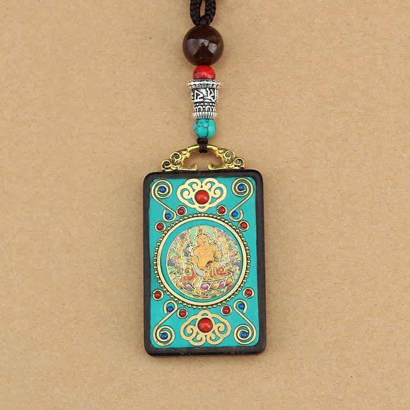Buddha Stones Tybet Bóg Bogactwa Drzewo Pieniędzy Złoty Feniks Thangka Ebony Naszyjnik Pokoju Wisiorek