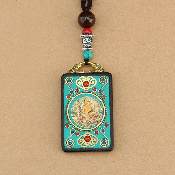 Buddha Stones Tybet Bóg Bogactwa Drzewo Pieniędzy Złoty Feniks Thangka Ebony Naszyjnik Pokoju Wisiorek