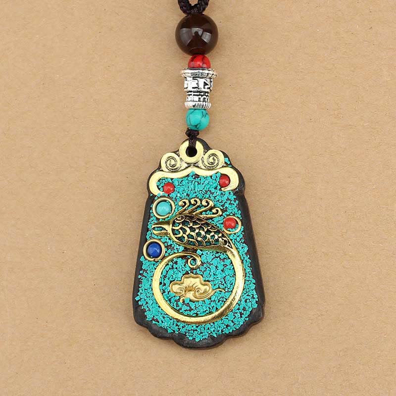 Buddha Stones Tybet Bóg Bogactwa Drzewo Pieniędzy Złoty Feniks Thangka Ebony Naszyjnik Pokoju Wisiorek