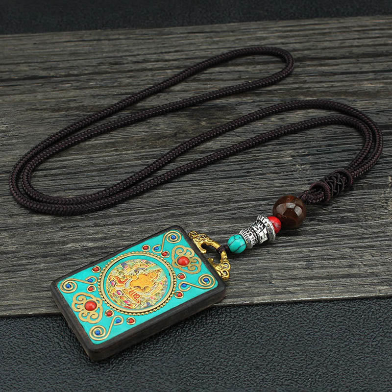 Buddha Stones Tybet Bóg Bogactwa Drzewo Pieniędzy Złoty Feniks Thangka Ebony Naszyjnik Pokoju Wisiorek