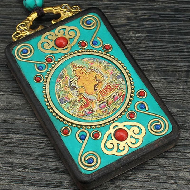Buddha Stones Tybet Bóg Bogactwa Drzewo Pieniędzy Złoty Feniks Thangka Ebony Naszyjnik Pokoju Wisiorek