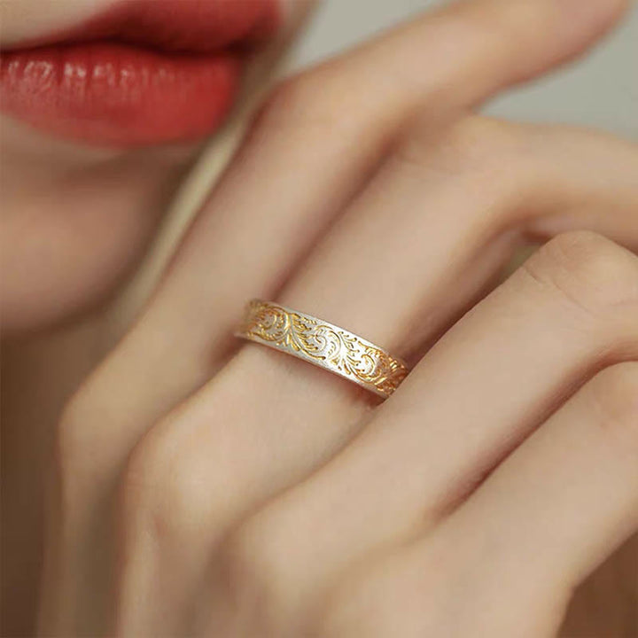 Kamień Buddy 999 Srebro próby 925 Pozłacany Radosny Kwiatowy Wzór Spokojnego Serca Sutra Pierścień - image 10