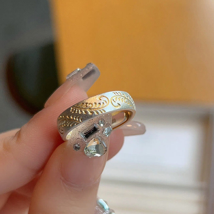 Kamień Buddy 999 Srebro próby 925 Pozłacany Radosny Kwiatowy Wzór Spokojnego Serca Sutra Pierścień - image 12