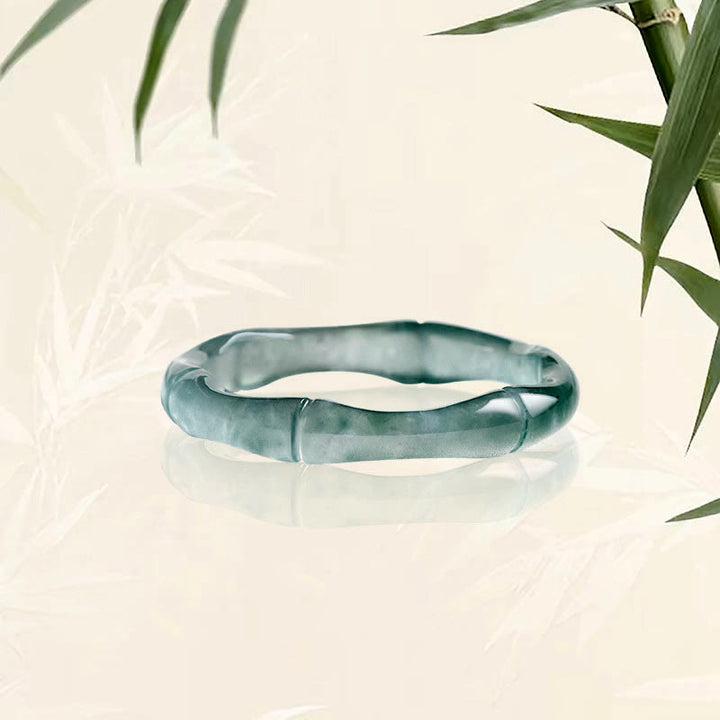 Pierścionek Buddha Stones Natural Jade Bamboo Prosperity Abundance