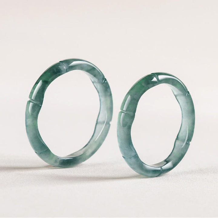 Pierścionek Buddha Stones Natural Jade Bamboo Prosperity Abundance