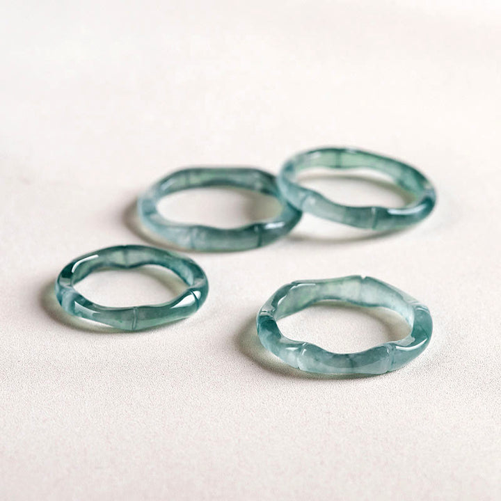 Pierścionek Buddha Stones Natural Jade Bamboo Prosperity Abundance