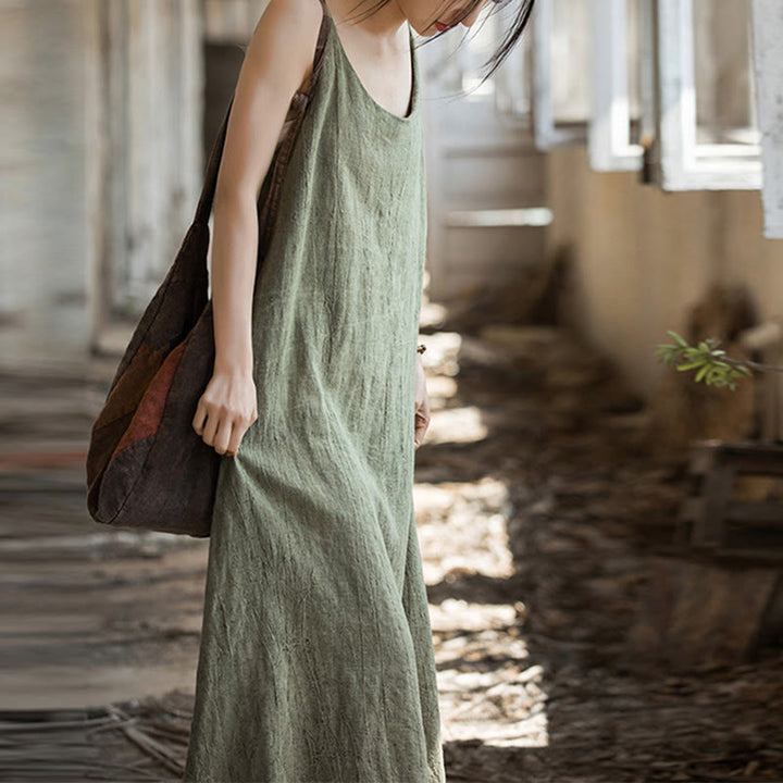 Sukienka midi z ramiączkami z lnianego materiału Tie Dye w Buddha Stones Summer Spaghetti Strap, wykonana ręcznie - image 10