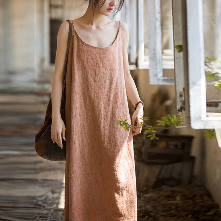 Sukienka midi z ramiączkami z lnianego materiału Tie Dye w Buddha Stones Summer Spaghetti Strap, wykonana ręcznie - Mokasyn - F (pasuje do rozmiarów US4-8/10; UK/AU8-12/14; EU36-40/42) - image 12