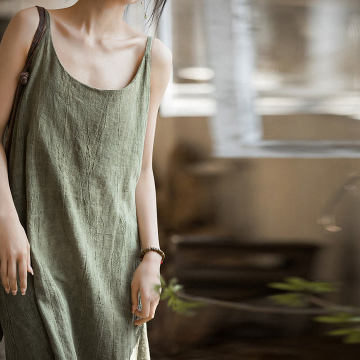 Sukienka midi z ramiączkami z lnianego materiału Tie Dye w Buddha Stones Summer Spaghetti Strap, wykonana ręcznie - image 8