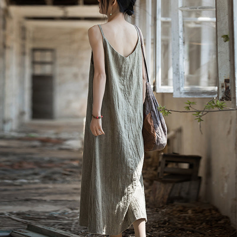 Sukienka midi z ramiączkami z lnianego materiału Tie Dye w Buddha Stones Summer Spaghetti Strap, wykonana ręcznie - image 19