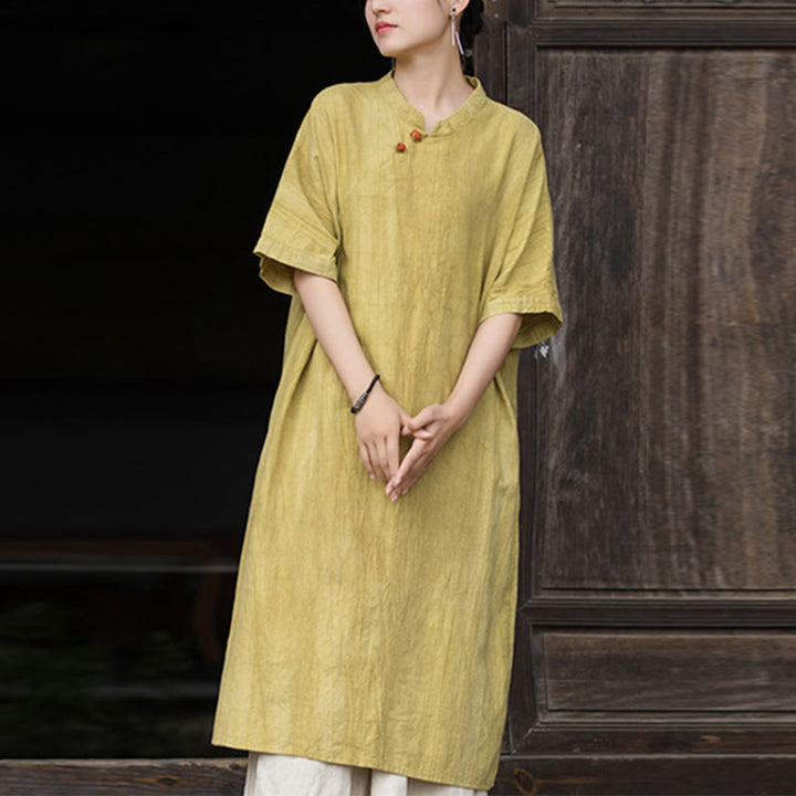 Buddha Stones Ręcznie Farbowane Tie Dye Ramie Len Midi Sukienka Szerokie Spodnie Nogawki Z Kieszeniami - image 8