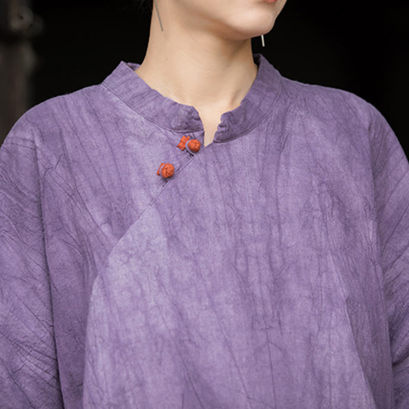 Buddha Stones Ręcznie Farbowane Tie Dye Ramie Len Midi Sukienka Szerokie Spodnie Nogawki Z Kieszeniami - image 2