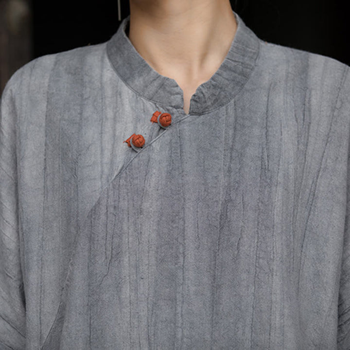 Buddha Stones Ręcznie Farbowane Tie Dye Ramie Len Midi Sukienka Szerokie Spodnie Nogawki Z Kieszeniami - image 16