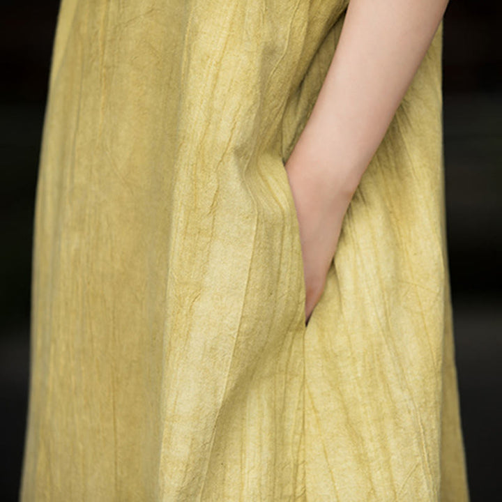 Buddha Stones Ręcznie Farbowane Tie Dye Ramie Len Midi Sukienka Szerokie Spodnie Nogawki Z Kieszeniami - image 11