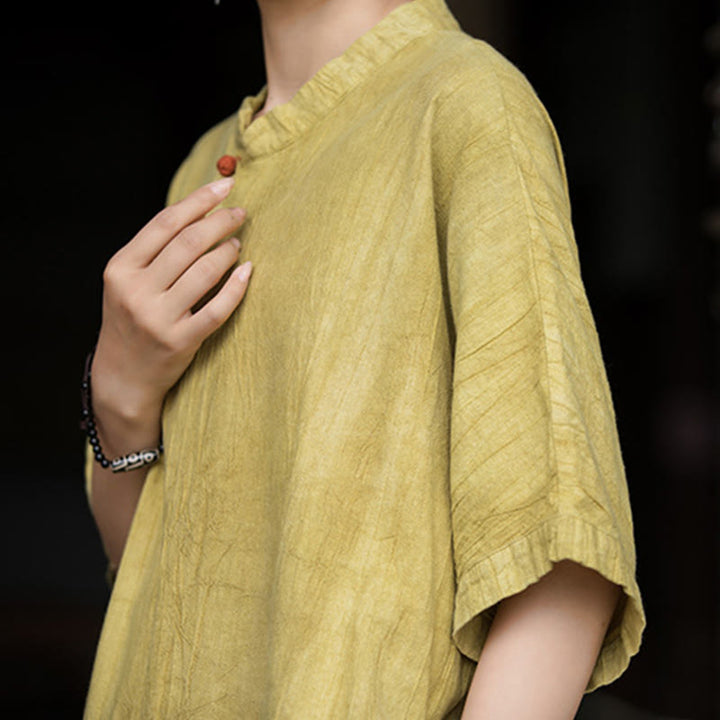 Buddha Stones Ręcznie Farbowane Tie Dye Ramie Len Midi Sukienka Szerokie Spodnie Nogawki Z Kieszeniami - image 10