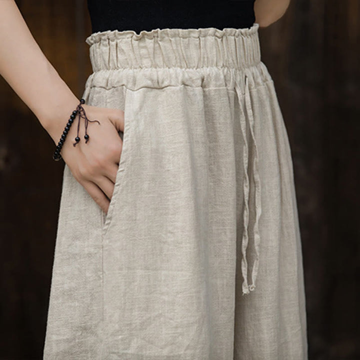 Buddha Stones Ręcznie Farbowane Tie Dye Ramie Len Midi Sukienka Szerokie Spodnie Nogawki Z Kieszeniami - image 22