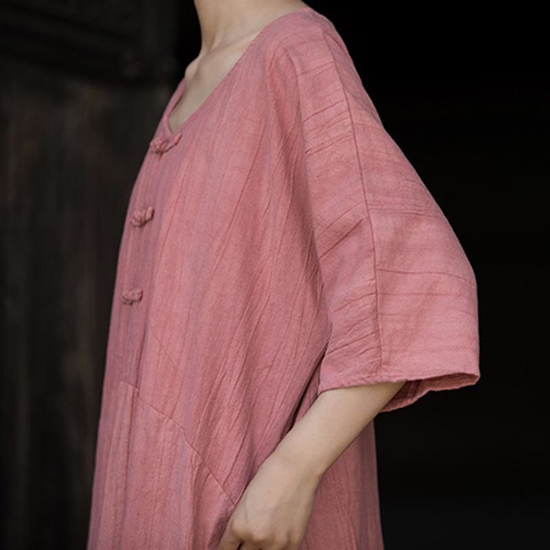 Buddha Stones Ręcznie Farbowane Tie Dye Ramie Len Żaba-Guzik Sukienka Midi Szerokie Spodnie Nogawki Z Kieszeniami - image 20