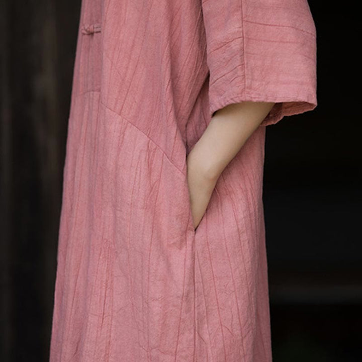 Buddha Stones Ręcznie Farbowane Tie Dye Ramie Len Żaba-Guzik Sukienka Midi Szerokie Spodnie Nogawki Z Kieszeniami - image 21