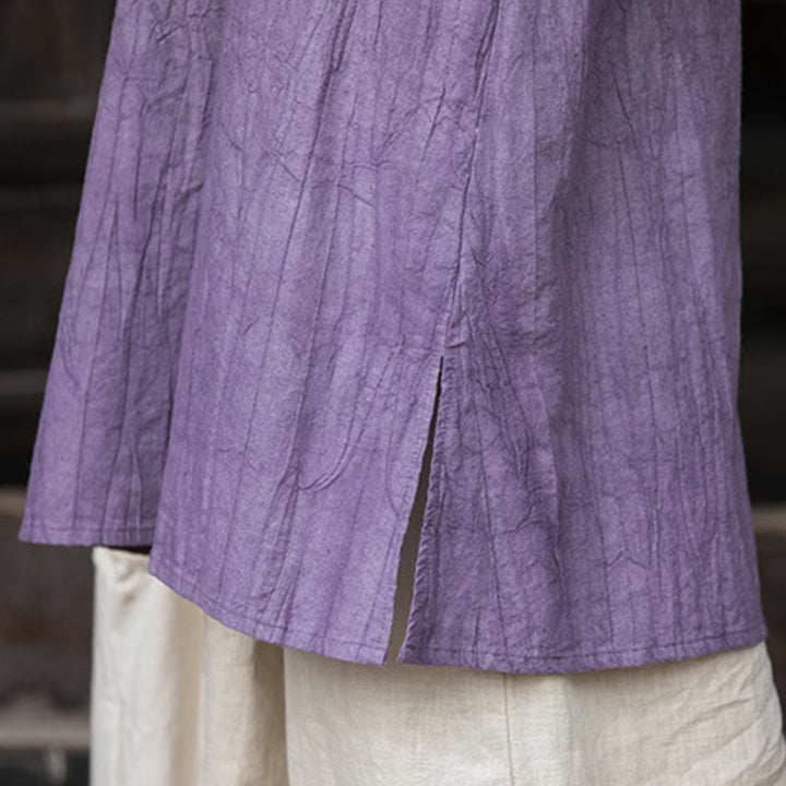 Buddha Stones Ręcznie Farbowane Tie Dye Ramie Len Żaba-Guzik Sukienka Midi Szerokie Spodnie Nogawki Z Kieszeniami - image 11