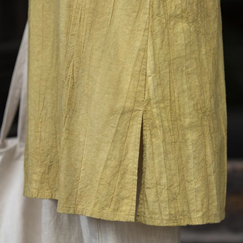 Buddha Stones Ręcznie Farbowane Tie Dye Ramie Len Żaba-Guzik Sukienka Midi Szerokie Spodnie Nogawki Z Kieszeniami - image 31