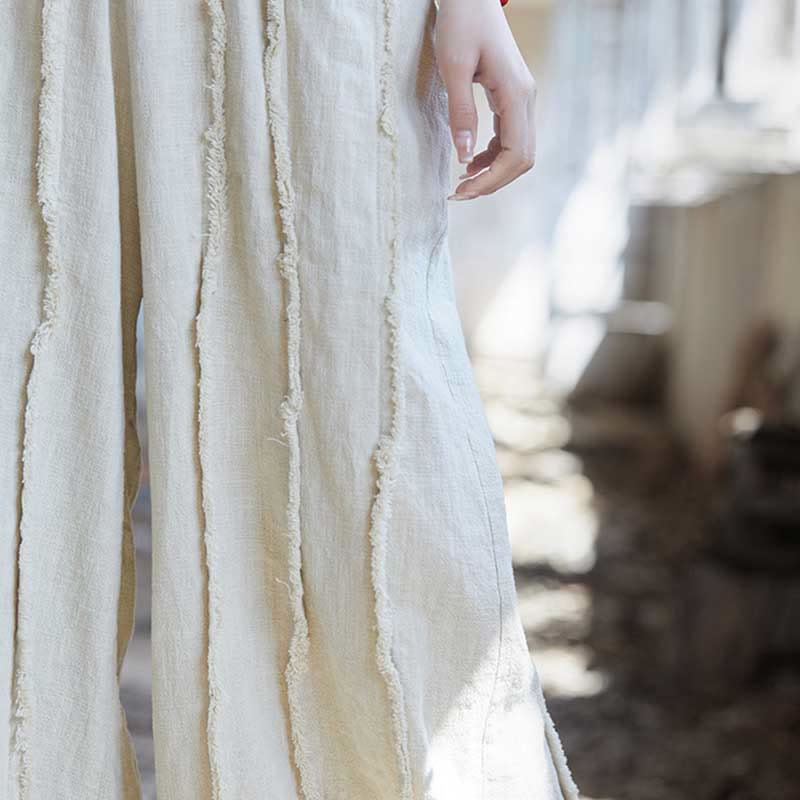 Buddha Stones Guzik Bez Rękawów Cami Midi Sukienka Ramie Lniane Spodnie Szerokie Nogawki Z Kieszeniami - image 37