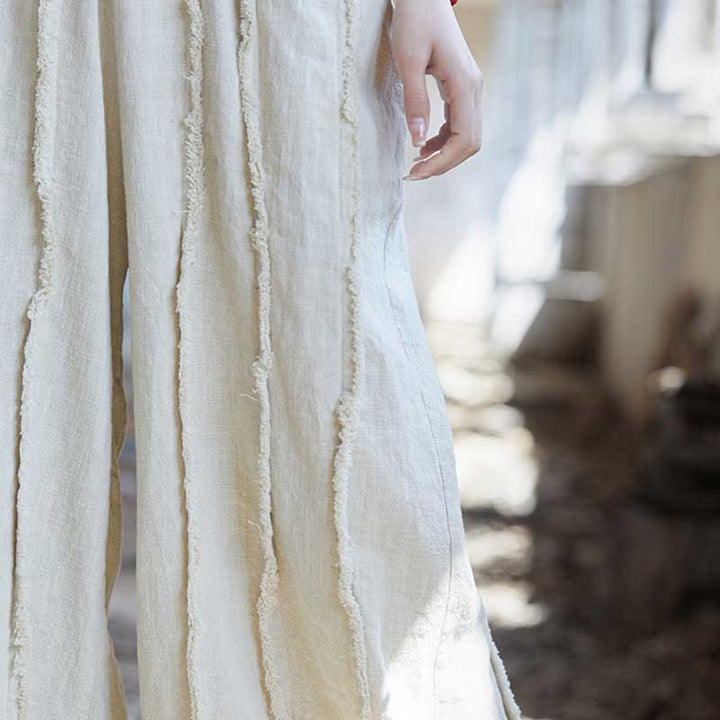 Buddha Stones Guzik Bez Rękawów Cami Midi Sukienka Ramie Lniane Spodnie Szerokie Nogawki Z Kieszeniami - image 37