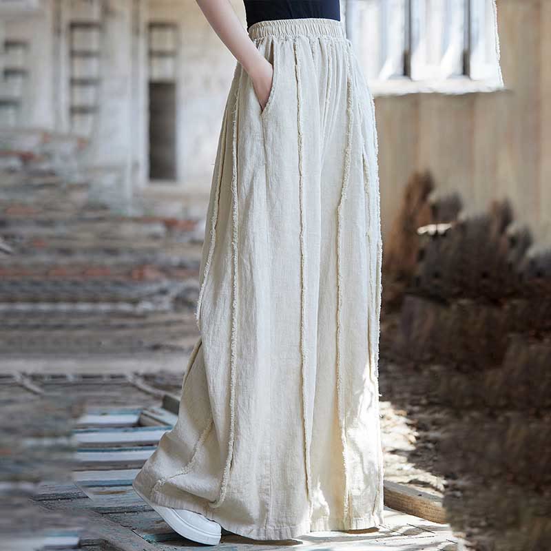 Buddha Stones Guzik Bez Rękawów Cami Midi Sukienka Ramie Lniane Spodnie Szerokie Nogawki Z Kieszeniami - image 35