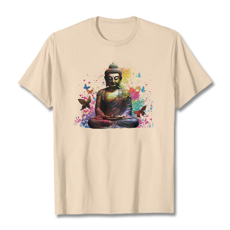 Buddha Stones Kolorowy Motyl Latający Medytacja Budda Koszulka T-shirt - For - 2XL - image 7
