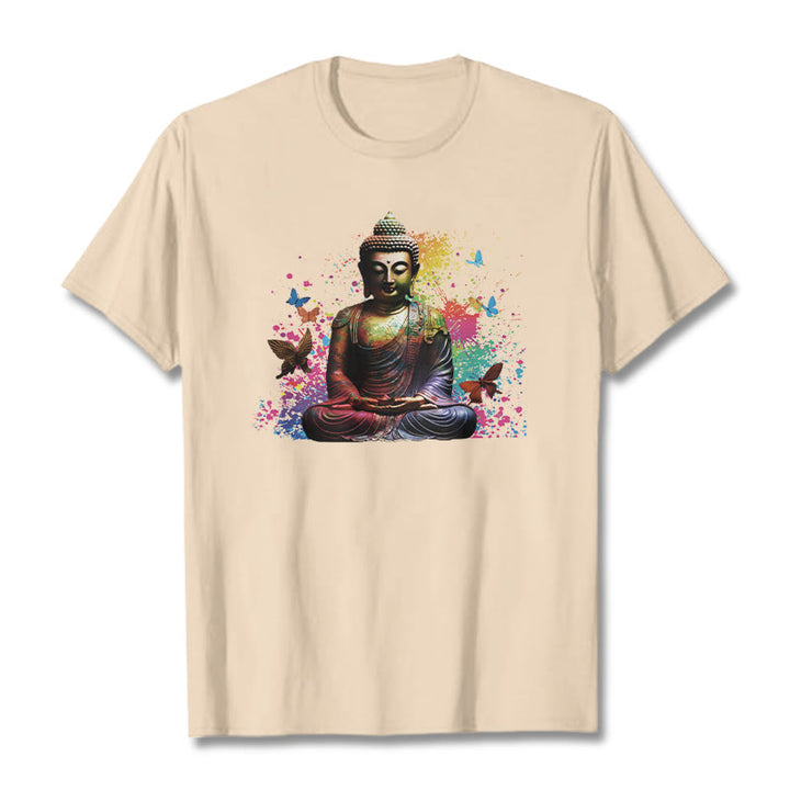 Buddha Stones Kolorowy Motyl Latający Medytacja Budda Koszulka T-shirt - For - 2XL - image 7