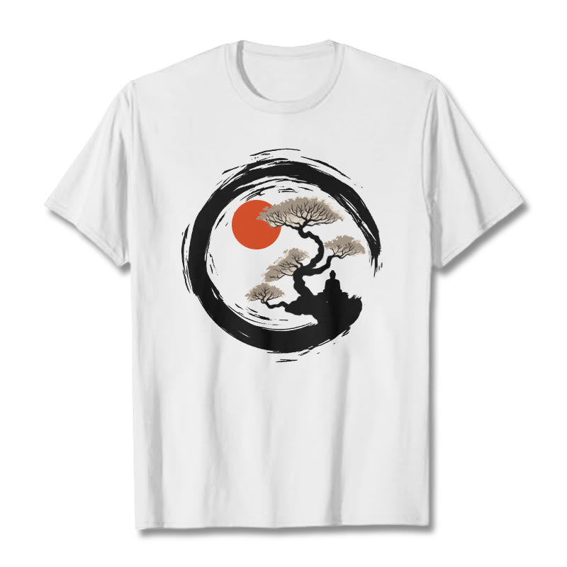 Buddha Stones Czerwone Słońce Sosna Zen Krąg Medytacja Budda Koszulka T-shirt - Biały - 2XL - image 6