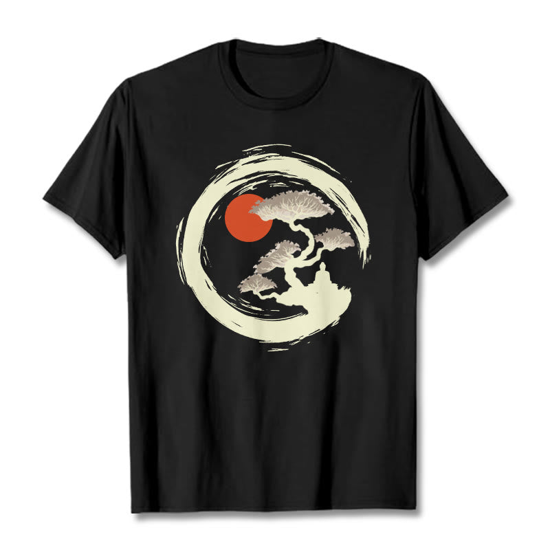 Buddha Stones Czerwone Słońce Sosna Zen Krąg Medytacja Budda Koszulka T-shirt - Czarny - 2XL - image 1
