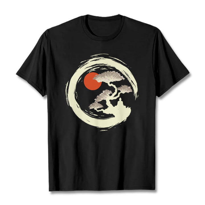 Buddha Stones Czerwone Słońce Sosna Zen Krąg Medytacja Budda Koszulka T-shirt - Czarny - 2XL - image 1