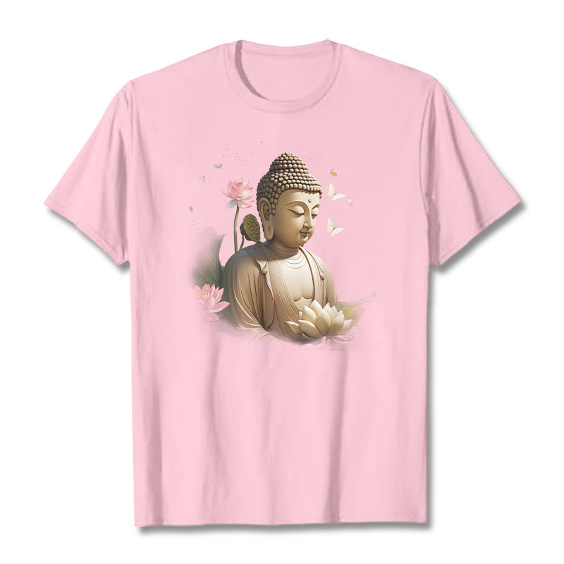Buddha Stones Lotos Motyl Medytacja Budda Koszulka T-shirt - Jasnoróżowy - 2XL - image 12