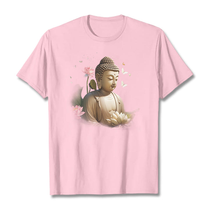 Buddha Stones Lotos Motyl Medytacja Budda Koszulka T-shirt - Jasnoróżowy - 2XL - image 12