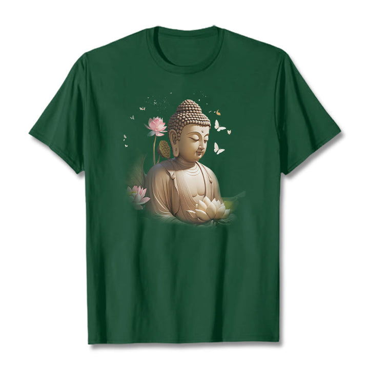 Buddha Stones Lotos Motyl Medytacja Budda Koszulka T-shirt - ForestGreen - 2XL - image 9
