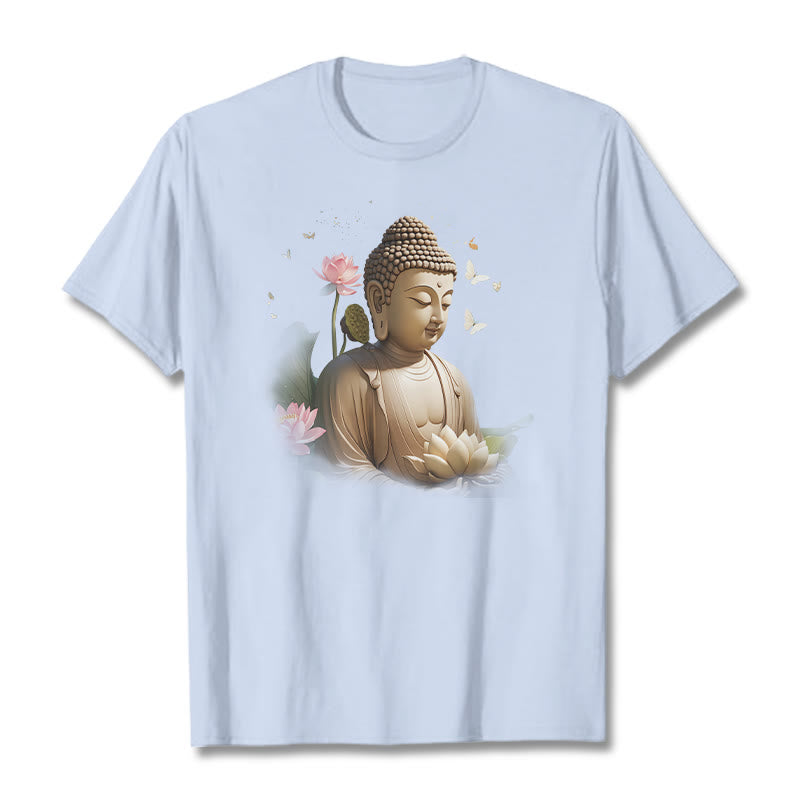 Buddha Stones Lotos Motyl Medytacja Budda Koszulka T-shirt - Jasnoniebieski - 2XL - image 18