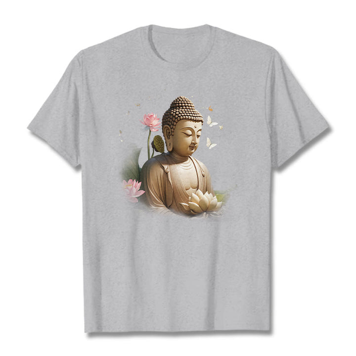 Buddha Stones Lotos Motyl Medytacja Budda Koszulka T-shirt - Jasnoszary - 2XL - image 18