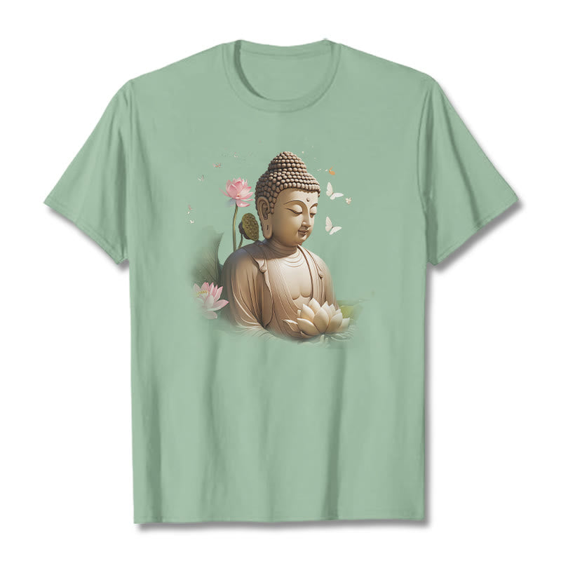 Buddha Stones Lotos Motyl Medytacja Budda Koszulka T-shirt - PaleGreen - 2XL - image 13
