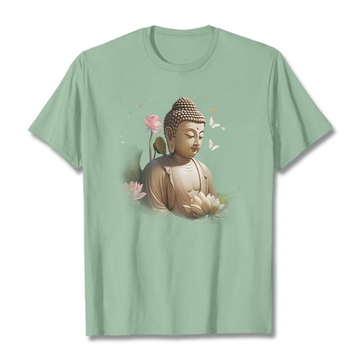 Buddha Stones Lotos Motyl Medytacja Budda Koszulka T-shirt - PaleGreen - 2XL - image 13